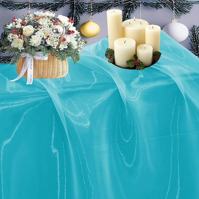 MDS Pack of 15 Yard Sheer Organza Fabric for Wedding Party Home Event Banquet Decorations, Backdrop Curtain Craft Dress Sewing Fashion DIY Crystal Organza Tulle Fabric Bolt 44” Wide - Light Teal
