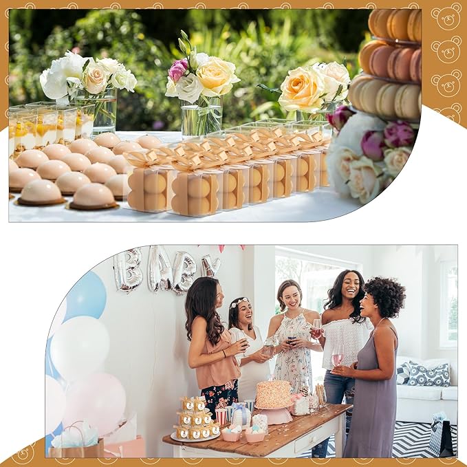 MTLEE 24 Sets Bear Baby Shower Bubble Candles Favors Small Baby Shower Favors for Guests Tea Candles Bulk with Stylish Ribbons Cards Gifts Party Decoration(Champagne, Bear)
