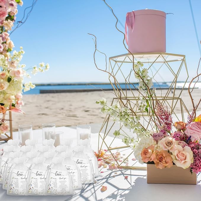 Ctosree 100 Set Wedding Favors for Guests Bulk Include 100 Pcs Self Adhesive Seed Packets Kraft Paper Seed Envelopes Let Love Grow Cards and Organza Gift Bags for Bridal Shower (Retro)