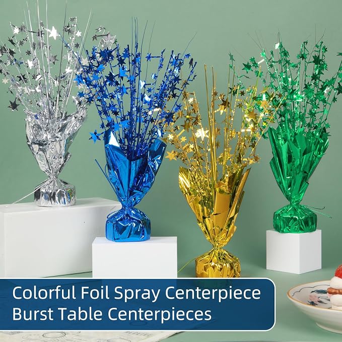 24 Pack Green Metallic Foil Spray Centerpiece Star Table Decoration Burst Table Centerpieces for Birthday New Year Wedding Anniversary Graduation Party Supply (Green)