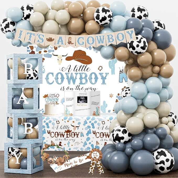 YJDFWAUT Cowboy Baby Shower Decorations Party Supplies for Boy, A Little Cowboy is on the Way Decorations, Western Baby Shower Decor, Cowboy Rodeo Baby Shower