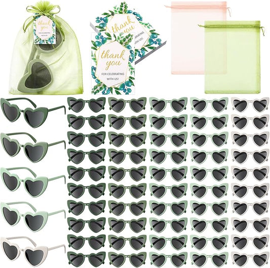 Flutesan Wedding Party Sunglasses Gradient Sage Green Heart Shaped Sunglasses Bulk Wedding Favors for Guests Bridesmaid