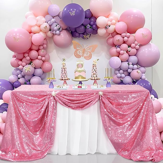 B-COOL Sequin Tablecloth 50x80 Inch Sparkly Table Cloth Hot Pink Sequin Table Cloth Overlays for Party Decoration Christmas Wedding Dinner Linen