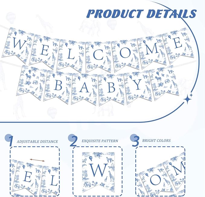 Blue Safari Baby Shower Decorations Safari Animals Theme Welcome Baby Banner Backdrop Cupcake Toppers Mom to Be Sash with Balloons Kit for Boys Baby Shower Gender Reveal Party Supplies