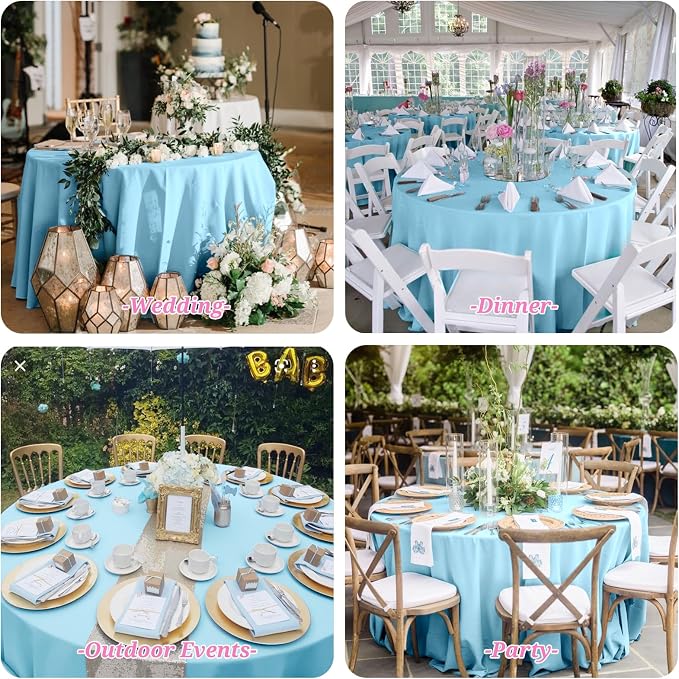 Showgeous Light Blue Round Tablecloth 90 Inch 4 Pack | Polyester, For Round Tables, Dining Wedding Party
