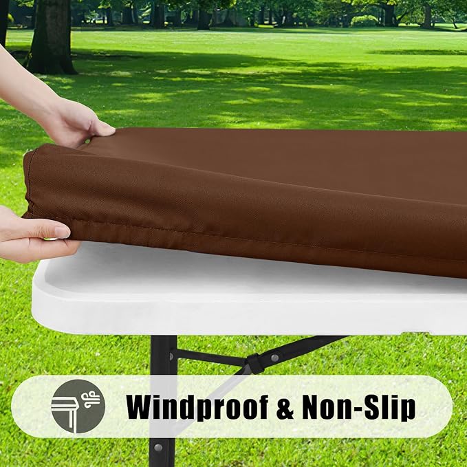 Smiry 4 Pack Rectangle Picnic Table Cloth, Waterproof Elastic Fitted Tablecloths, Washable Polyester Rectangular Patio Table Cover for Camping, Indoor and Outdoor (Tan, 30"x72")