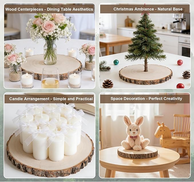 8 Pcs Natural Wood Slices for Centerpieces, 7-8 Inch Unfinished Wood Centerpieces for Tables, Rustic Wooden Discs for Crafts Dinner Table, Baby Shower, Wedding Decorations
