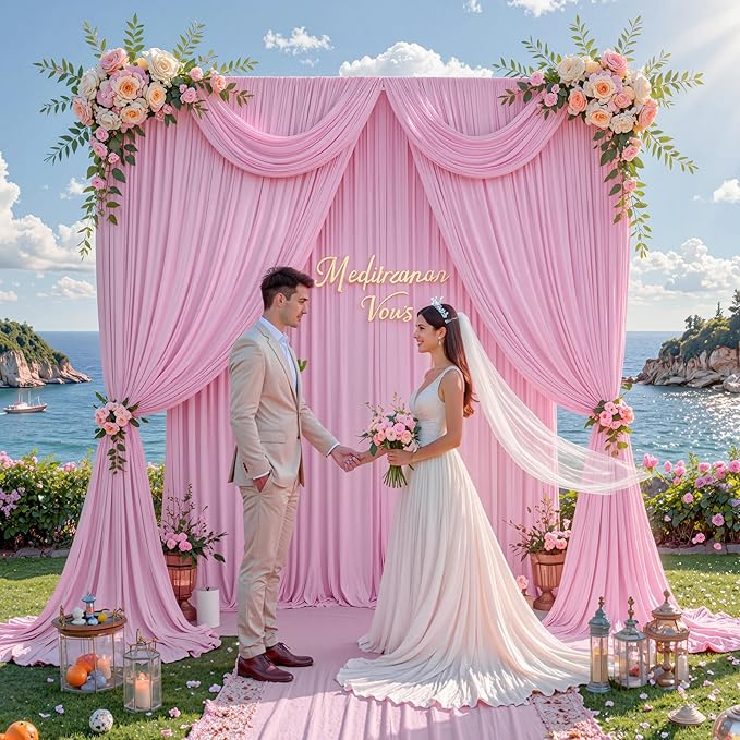 20 ft x 10 ft Wrinkle Free Baby Pink Backdrop Curtain for Parties, 4 Panels 5ftx10ft Polyester Photo Backdrop Drapes for Baby Shower Birthday Party Photography Wedding Backdrop Stand