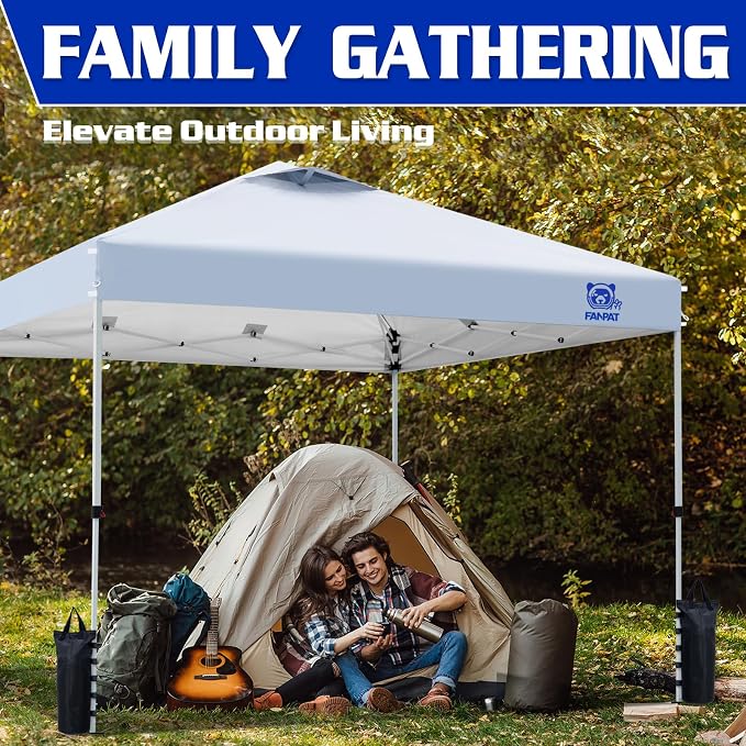 FANPAT 10x10 Pop Up Canopy Tent,300D Silver-Coating Top,1-Person Setup Commercial Heavy Dury Tent Instant Portable Shelter and Carry Bag, Bonus 8 Stakes and 4 Canopy Weights(Black)