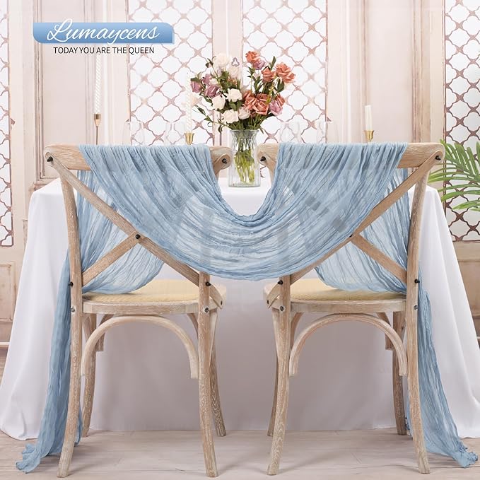 10 Pack Dusty Blue Cheesecloth Table Runner 10FT Boho Romantic Gauze Table Runner 20 x 120 Inch Rustic Sheer Runner for Wedding Party Bridal Shower Thanksgiving Christmas Decoration
