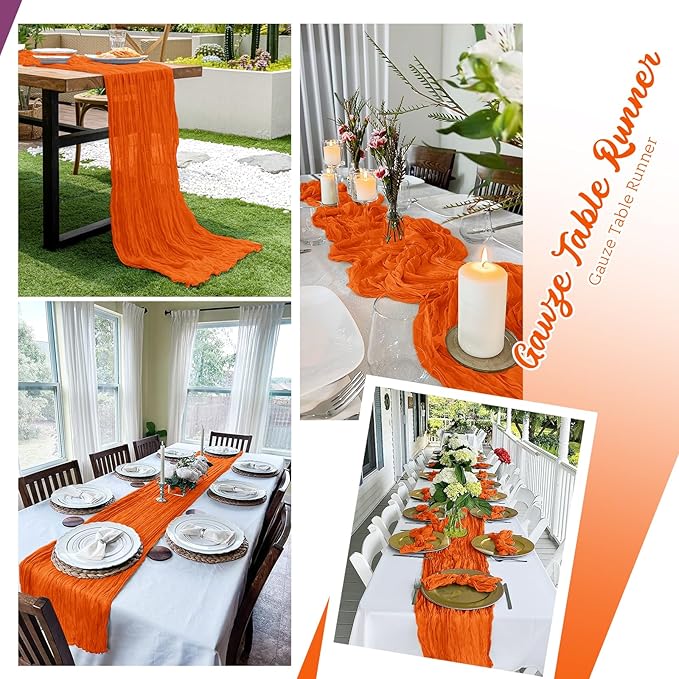 16 Pack Orange Cheesecloth Table Runners 20x120 Inch Gauze Table Runner 10FT Easter Cheese Cloth Table Runner Rustic Sheer Runner for Wedding Baby Shower Birthday Party Table Decor