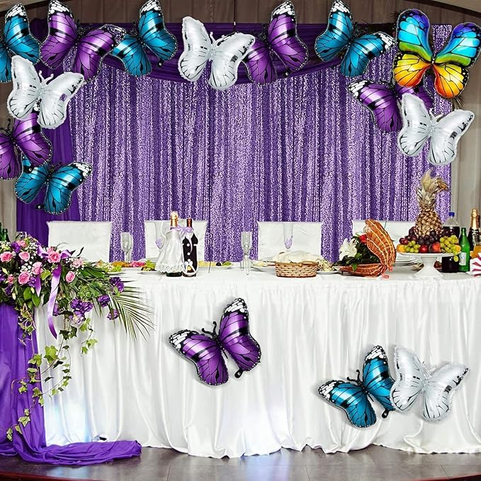 Sugargirl Purple Sequin Backdrop Curtain 4FTx8FT Glitter Purple Background Drapes Sparkle Photography Backdrop for Party Wedding Birthday Wall Decoration(1 Panel)