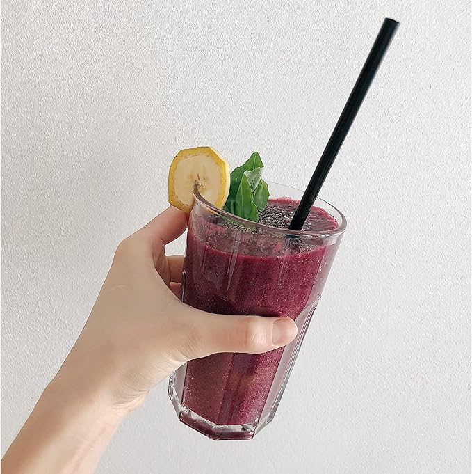 [100 Pcs] Biodegradable Compostable Individually Wrapped Straws - PLA Disposable Plant Based Black Straws (8.25" LongX0.23" Wide)