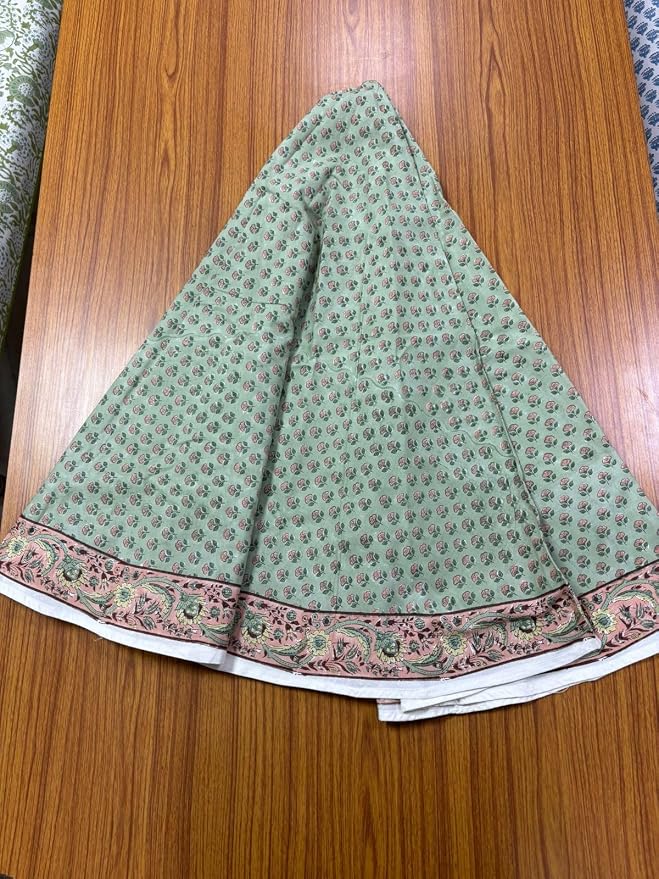 Ridhi Round Tablecloth Hand Block Print 100% Cotton Reusable Swamp Green 110 Inch Table Cover Decorative Everyday Use for Dining, Home, Party, Wedding, Farmhouse, Party Gift for Spring, Mother's Day