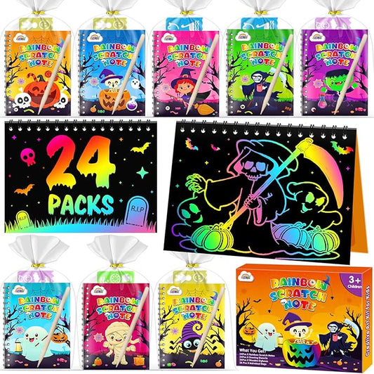 ZMLM Valentines Day Gifts Kids Classroom: 24 Pack Scratch Rainbow Art Notebook Paper, Birthday Party Favors For Kids 4-8, Bulk Goodie Bags Stuffers, Student Prizes From Teacher, Kindergarten Toy