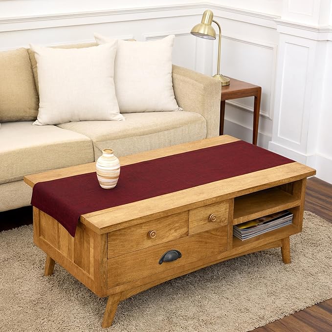 Solino Home Linen Table Runner 48 Inches - 100% Pure Linen Red Garnet Table Runner 14 x 48 Inch Ideal for Dresser and Coffee Tables - Mothers Day, Memorial Day - Athena