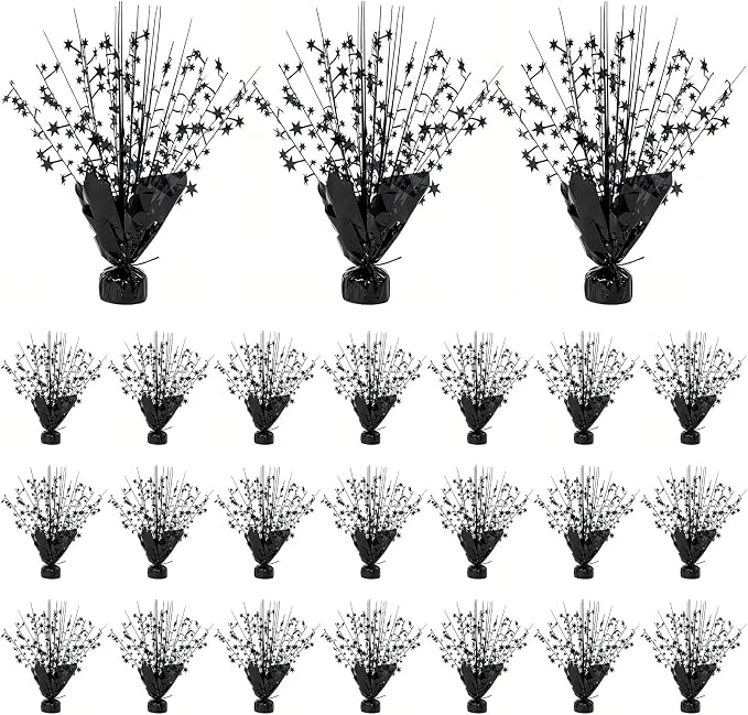 24 Pack Black Metallic Foil Spray Centerpiece Star Table Decoration Burst Table Centerpieces for Birthday New Year Wedding Anniversary Graduation Party Supply (Black)