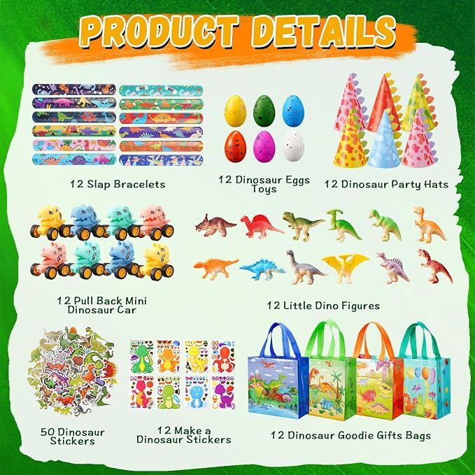 Vanblue 134Pcs Dinosaur Party Favors Dinosaur Birthday Party Decorations Goodie Bags Stuffers Fillers for Kids Birthday, Themed Party Supplies Classroom Rewards Gifts for Boys