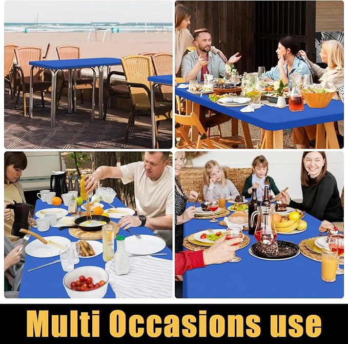 Smiry 4 Pack Rectangle Picnic Table Cloth, Waterproof Elastic Fitted Tablecloths, Washable Polyester Rectangular Patio Table Cover for Camping, Indoor and Outdoor (Blue, 24"x48")