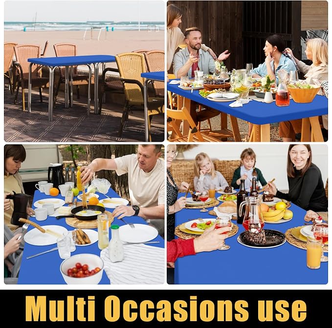 Smiry 6 Pack Rectangle Picnic Table Cloth, Waterproof Elastic Fitted Tablecloths, Washable Polyester Rectangular Patio Table Cover for Camping, Indoor and Outdoor (Blue, 30"x60")