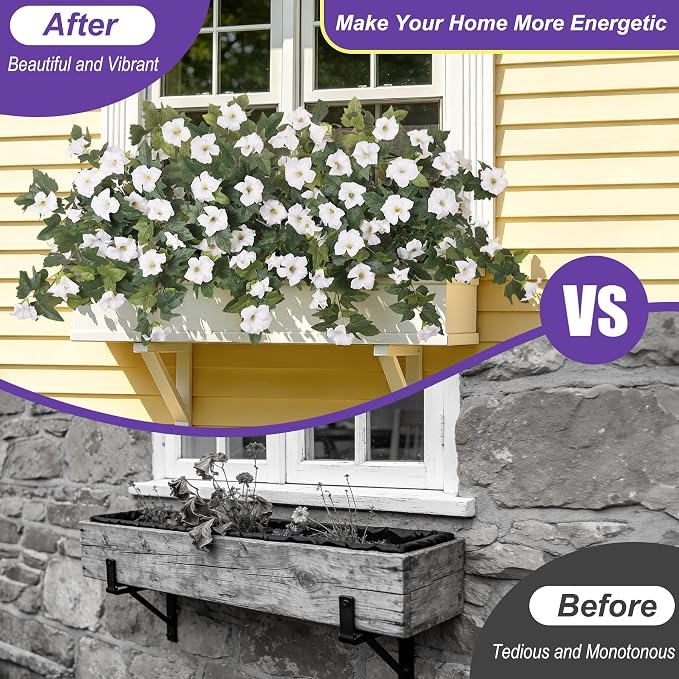 Ammyoo 2PCS Artificial Petunias Flowers Fake Plants for Outdoor Decoration | UV Resistant Faux Silk Flower No Fade for Outside Home Garden Balcony Yard Porch Window Box Realistic Indoor Decor(White)