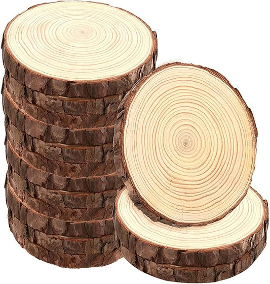 15 Pack 6-7 Inch Natural Wood Slices for Crafts, Unfinished Wood Slices with Bark 0.6 Inch Thick Wood Rounds Wooden Coasters for Crafts, Ornaments, Decorations