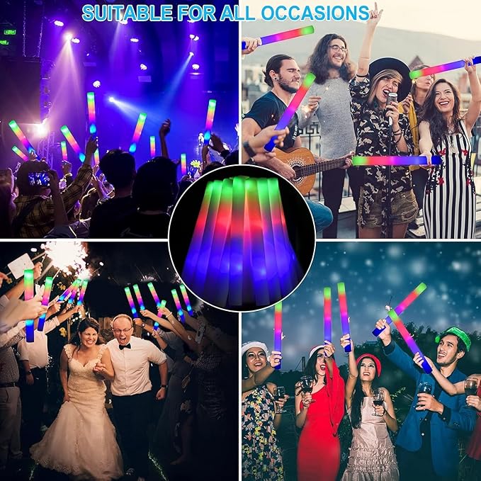 58pcs Foam Glow Sticks,Wedding Party Glow Sticks,Party Favors Supplies Flashing Glow Party Supplies Light Up Baton Wands, Raves, Birthday,Christmas,Bulk Led Foam Sticks