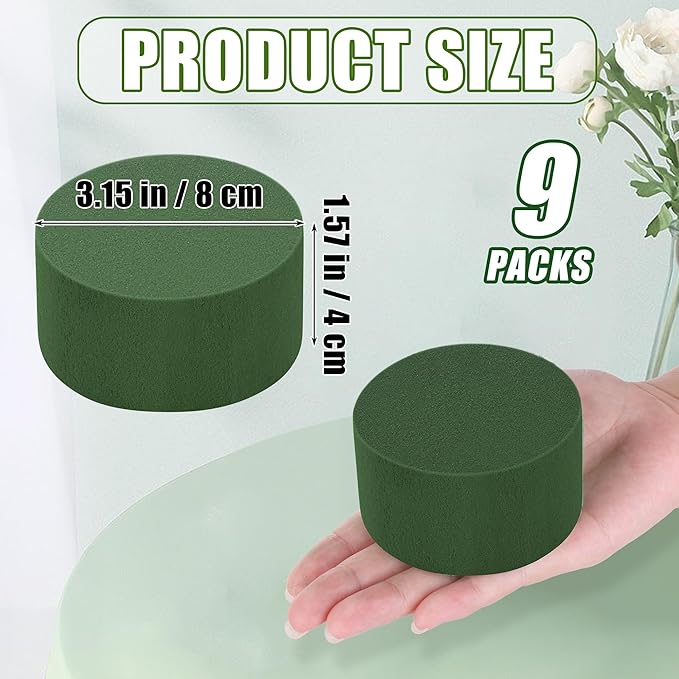 Hahood 9 Packs Round Floral Foam Blocks Green Wet Dry Flower Foam Bricks 3.15 Inch DIY Flower Arrangement Supplies Kit Florist Block for Aisle Flowers Wedding Party Decorations