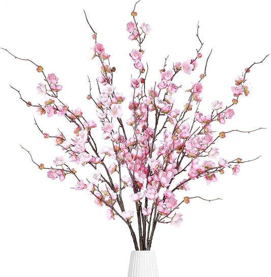 Sggvecsy Artificial Plum Blossom Flowers 4 Pcs Faux Cherry Blossom Stems Faux Silk Plum Blossom Branches 36.2’’ Fake Flowers Long Stems for Vase Arrangements Home Wedding Table Decor (Pink)