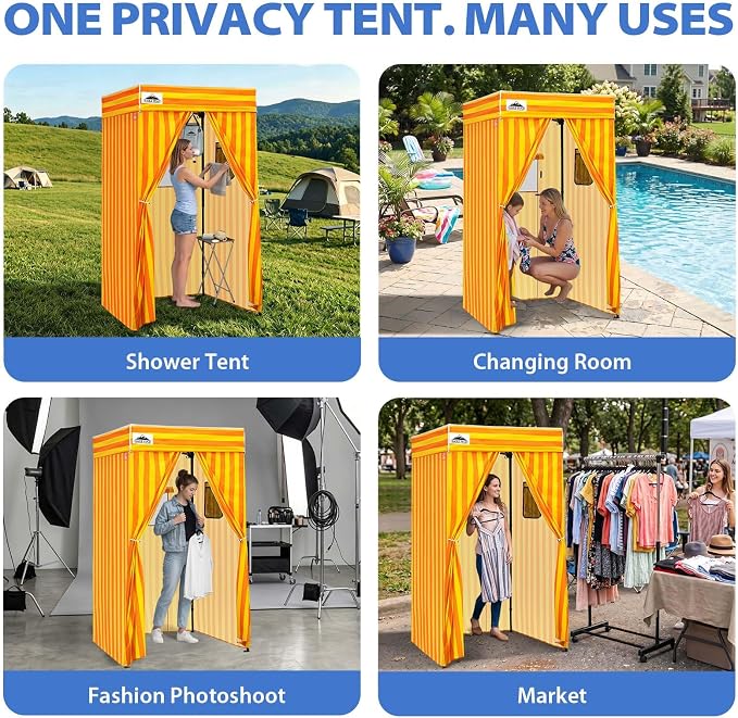 EAGLE PEAK 4x4 Pop Up Changing Tent, Flat Top Changing Room, Yellow/Orange | Portable, Privacy Tent, Pool Cabana, Dressing Room, Shower & Toilet Use, Opaque Fabric, Instant Setup, Photoshoots, Camping