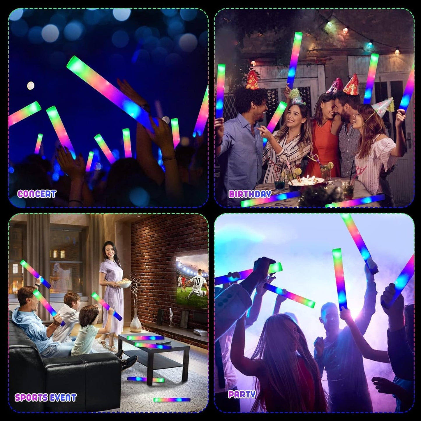 LifBetter Light Up Glow Sticks Bulk, LED Foam Sticks in The Dark with 3 Modes Flashing Led Foam Multicolor Batons Light up Party Favors for Birthdays, Weddings, Concerts, Festivals (156pcs)