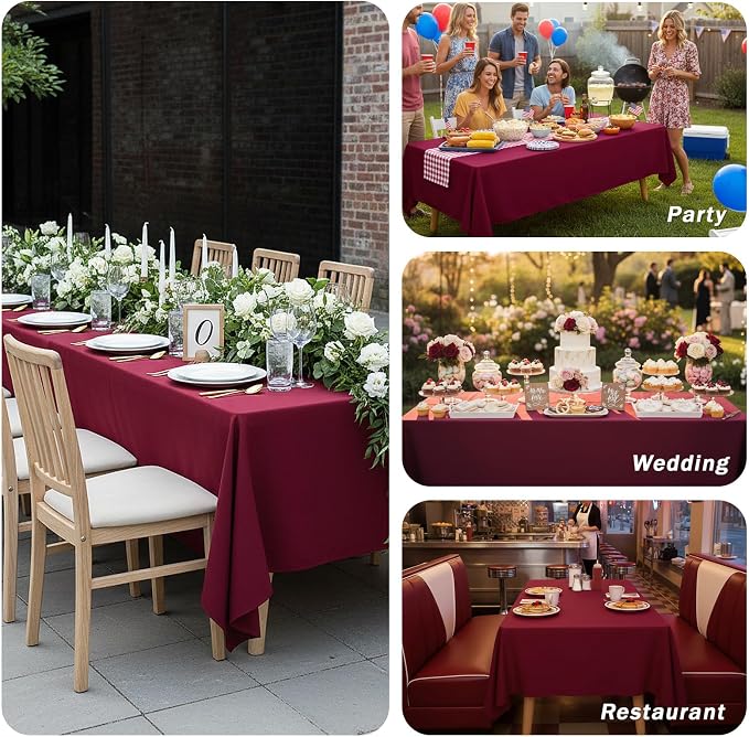 Fixwal 6 Pack Burgundy 70 x 120 Inch Rectangle Tablecloths, Reusable Washable Polyester Table Covers, Stain and Wrinkle Resistant for 6-8 Ft Tables, Wedding, Party, Thanksgiving, Formal Events