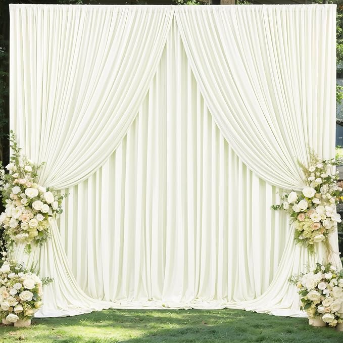 4 Panels Ivory Backdrop Curtains for Wedding Party Wrinkle Free Backdrops Curtain Drapes Fabric Decorations Photo Back Drop Cloth for Baby Shower Photography Stage Reception 20ft(W) x 12ft(H)