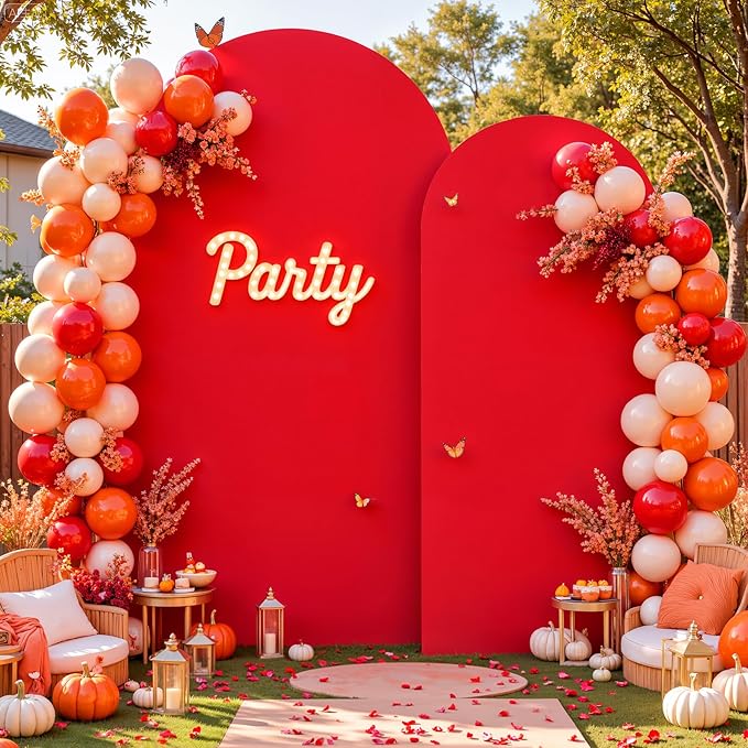 Red Arch Cover 2 Set-7.2 and 6ft Red Arch Backdrop Cover Spandex Fitted Christmas Arch Stand Covers Stretchy Backdrop for Birthday Party Baby Shower Bridal Shower Wedding Banquet Photo Background