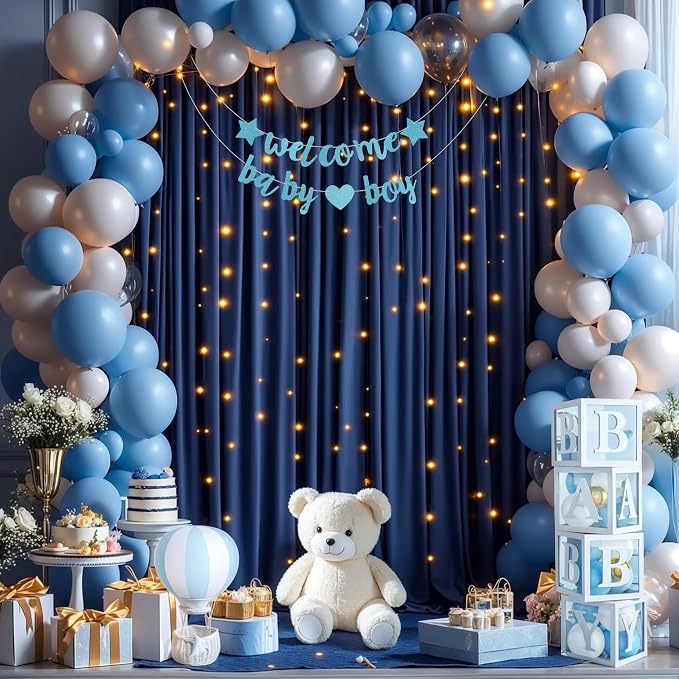 Navy Blue Backdrop Curtains with Lights for Parties,10x10FT Wrinkle Free Wedding Photo Backdrop Curtains for Baby Shower Birthday Graduations Home Party Decorations-5ft x 10ft