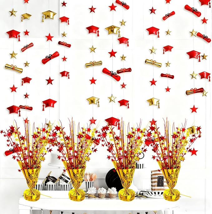 6 Pack Metallic Foil Spray Table Centerpiece Decoration Star Brust Glitter Table Topper Decor for Birthday Circus Casino Graduation Christmas New Year's Eve Party Supplies Red Gold
