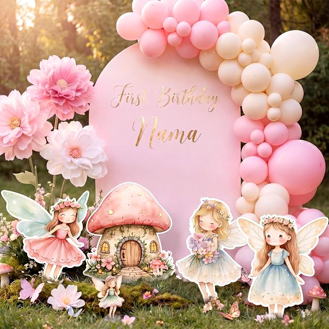 Honoson 4 Pcs Large 24" x 32" Fairy Cardboard Cutouts, Fairy Party Decoration Yard Signs Standup for Baby Shower Birthday Mushroom Flower Forest Lawn Wonderland Garden Photo Prop Party Supplies