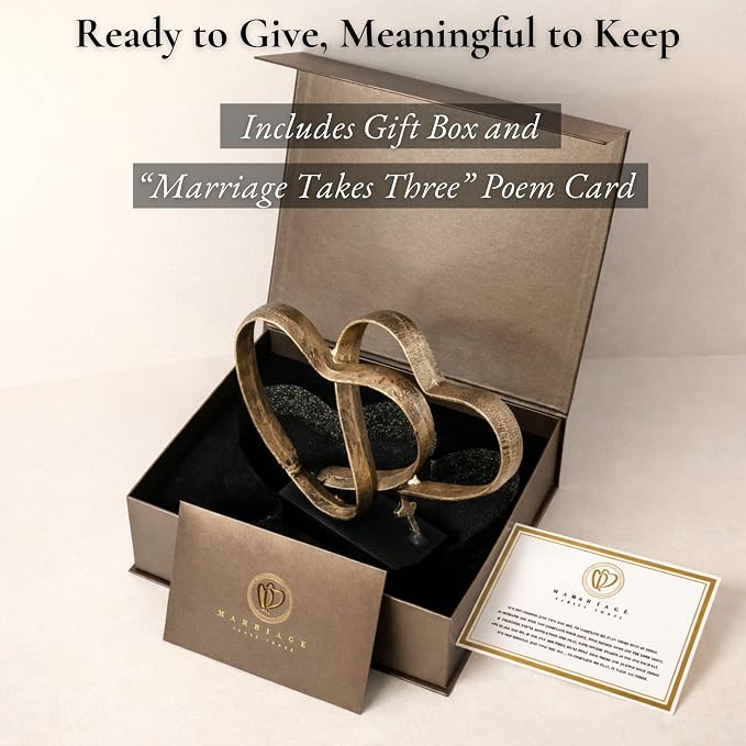 DCAPILLA Wedding Anniversary Couples Gift - Two Hearts and Cross Iron Sculpture, Heart Decoration Gift for Her and Him, 1st to 50th or 60th Anniversary, Includes Present Box and Poem Card