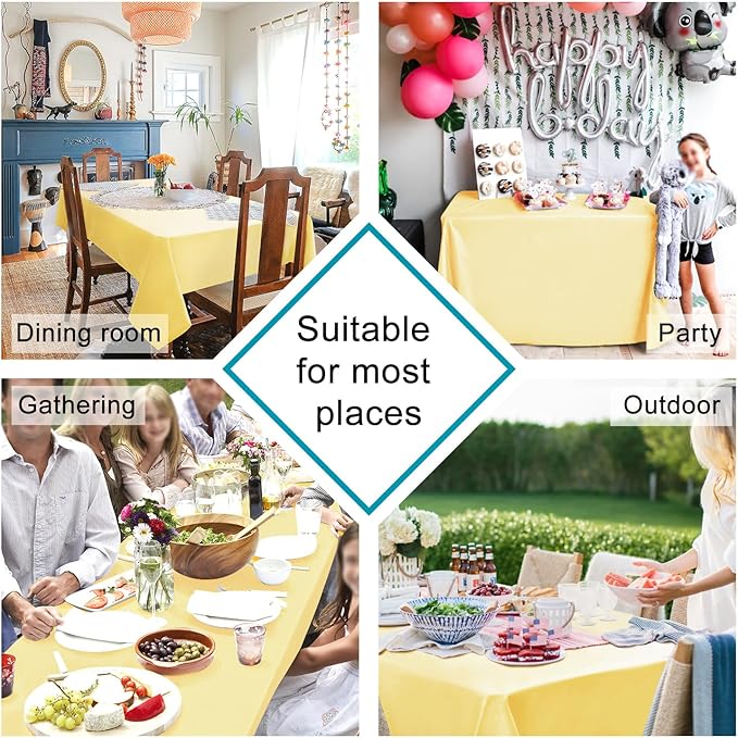 Hiasan Light Yellow Rectangle Tablecloth - Waterproof and Spillproof Washable Fabric Table Cloth for Dining Room Kitchen Party and Outdoor, 60 x 84 Inch