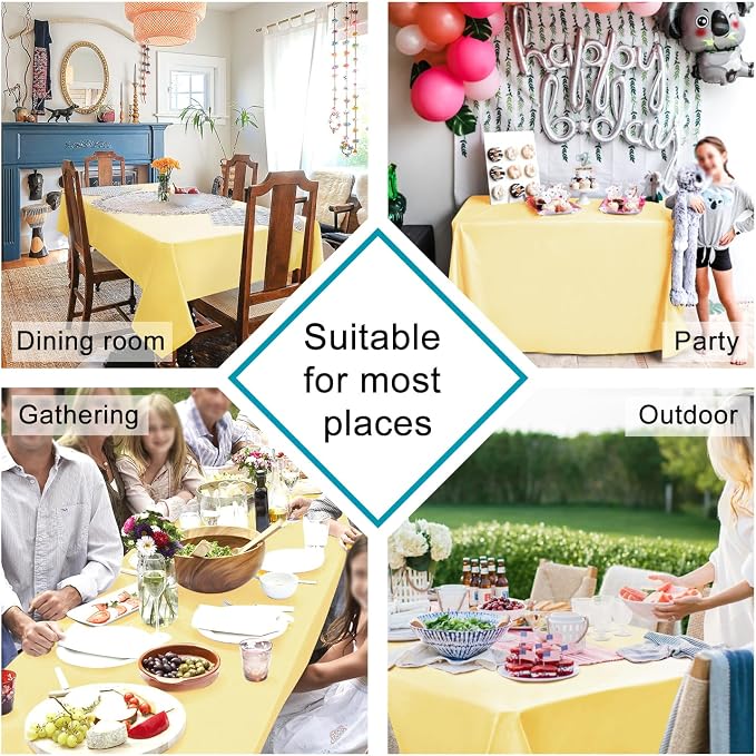 Hiasan Light Yellow Tablecloth for Rectangle Tables - Waterproof Washable Polyester Fabric Table Cloth for Buffect Dining Birthday Party Wedding, 54 x 108 Inch