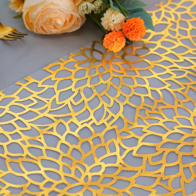 Snowkingdom 2 PCS Gold Table Runner 108 Inches Long, Gold Bloom Sequin Glitter Flower Floral Table Decor for Holiday Dining Kitchen Party Home Decorations
