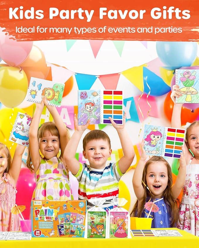 D-FantiX 24 Pack Paint with Water Coloring Books for Kids Ages 4-8-12, Birthday Party Favors Bulk Gifts Goodie Bag Stuffers, Arts and Crafts Classroom Prizes Rewards, Children Easter Basket Stuffers