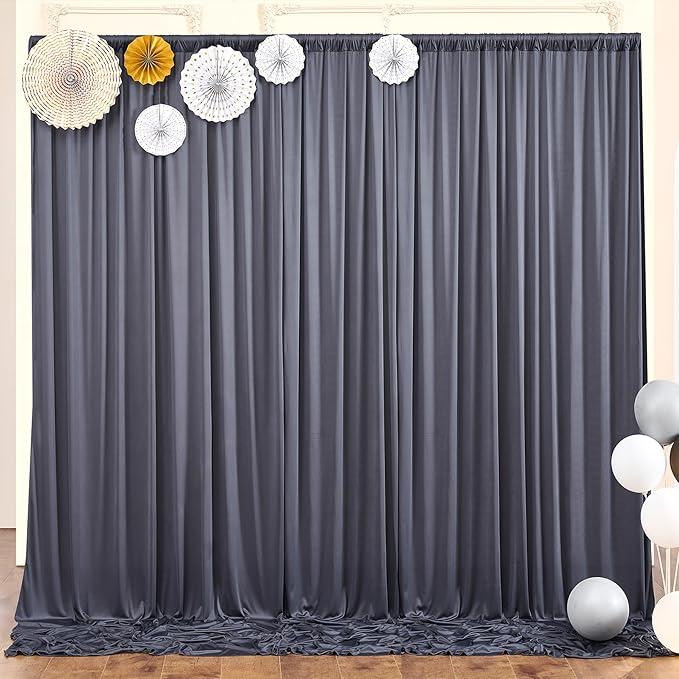 10ft x 10ft Wrinkle Free Charcoal Backdrop Curtains for Parties, Polyester Photo Backdrop Drapes 2 Panels 5x10ft for Wedding Birthday Party Photography Background Backdrop Stand
