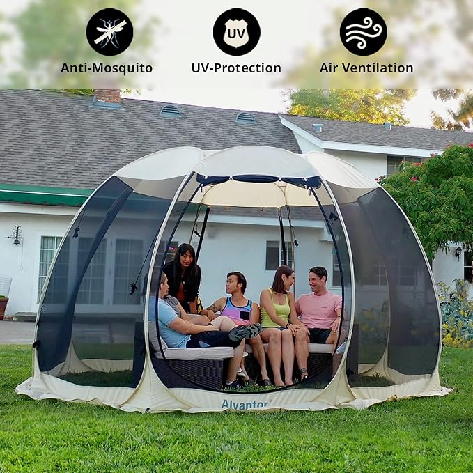 Alvantor Pop Up Screen House Tent, Instant Outdoor Gazebo with Mosquito Netting & UPF 50+ Sun Protection, Portable Canopy Shelter for Patio, Backyard, Camping (2-10 Person)