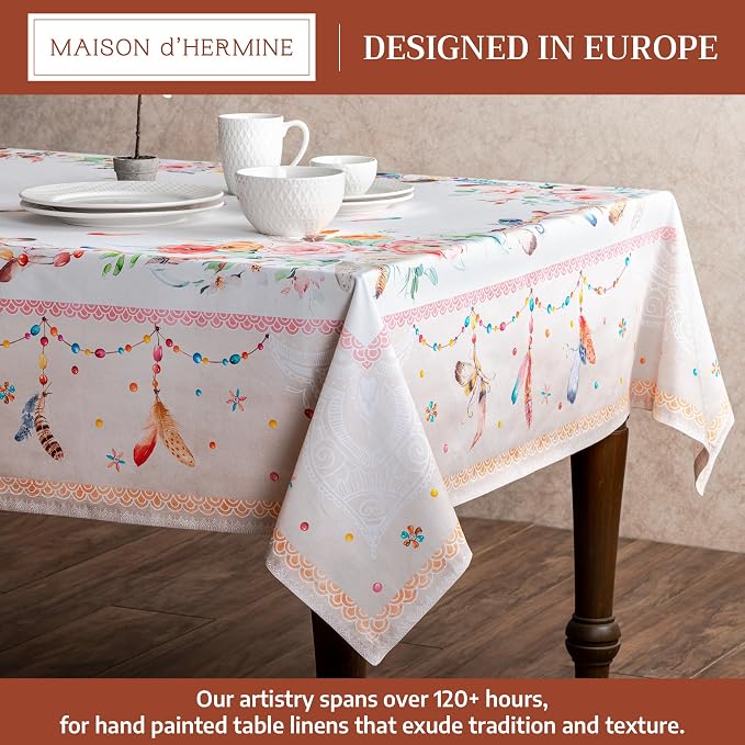 Maison d' Hermine Table Cloth Rectangle Table 100% Cotton 70 x 90 Inches Tablecloth Reusable Decorative for Dining Kitchen Room Farmhouse Party Home Hotel Restaurant Spring Summer - Ibiza - Beige