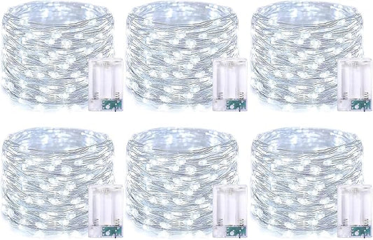 YEGUO Fairy Lights Battery Operated, 6 Packs Each 16ft 50 LED String Lights, Christmas Lights Indoor for Bedroom Wedding Party Holiday Gift(White)
