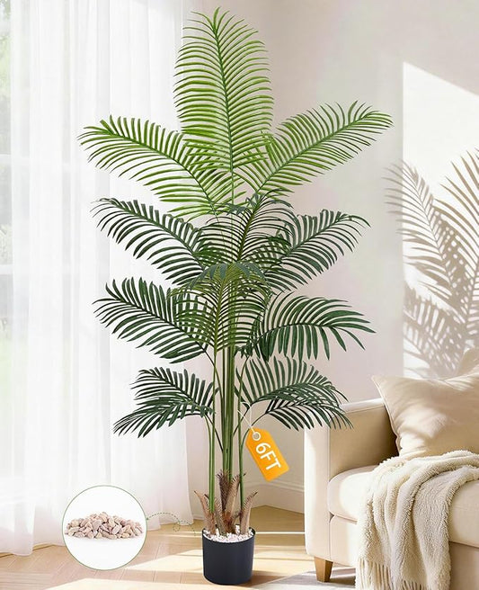 Yastouay 6 FT Artificial Plants Indoor, Tall Plant Palm Tree with Weighted Planter, Tropical Fake Tree with Realistic Leaves & Trunks for Home Office Living Room Bedroom Indoor Outdoor Decor