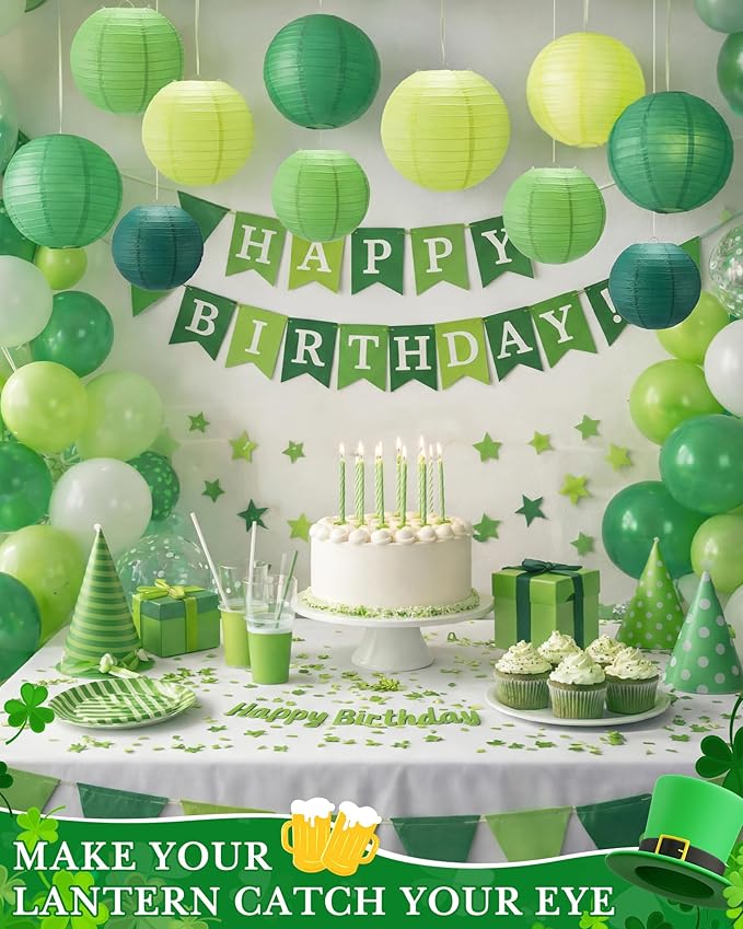 Treela 48 Pcs Paper Lanterns Party Decorations Chinese Round Paper Decor 4/6/8/10 Inch Asian Hanging Lamps Decorative for Graduate Wedding Birthday Party Bridal Parties Supplies(Green Series)