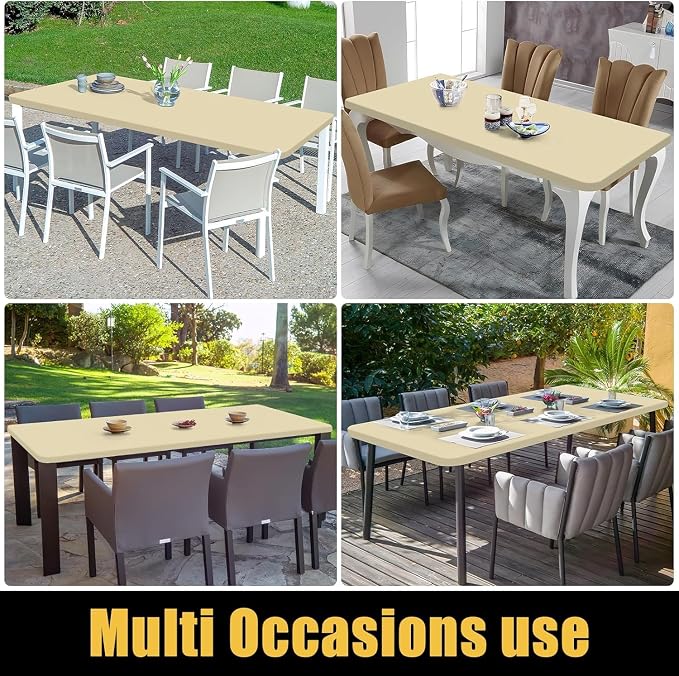 Smiry 6 Pack Rectangle Picnic Table Cloth, Waterproof Elastic Fitted Tablecloths, Washable Polyester Rectangular Patio Table Cover for Camping, Indoor and Outdoor (Champagne, 30"x96")
