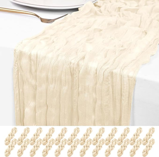 24 Pack Ivory Cheesecloth Table Runner 120 inch Fall Thanksgiving Boho Cream Rustic Gauze Farmhouse 10FT Cheese Cloth Runner for Baby Shower Wedding Party Holiday Home Decor